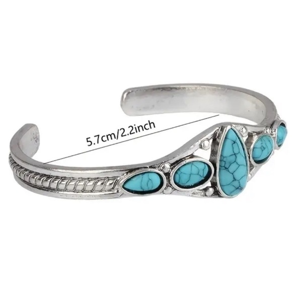 Teardrop Turquoise Bracelet Silver Open Adjustable Western Style Cuff 
C3 - Picture 7 of 10